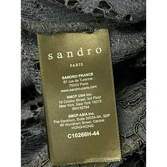 Sandro Paris Top Women's 1 Blue Lace Floral Long Sleeve Button Up Collar Sheer - Picture 10 of 16